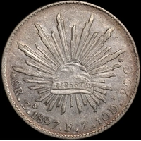 Mexico 1897-Zs FZ Silver 8 Reales KM# 377.13 about Unc