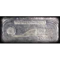 Perth Mint Silver 20 Ounce Vintage Cast Ingot 99.99% Pure
