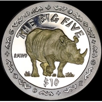 Sierra Leone 2001 Silver $10 Uncirculated Coin The Big Five: Rhino
