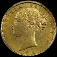 1872/1 Melbourne Shield Sovereign about Unc (PCGS AU58)