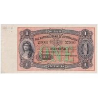 National Bank of Australasia (Melbourne) 1896 1 Pound Unissued Specimen Note MVR# 4m good EF