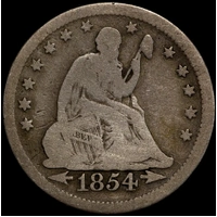 United States 1854 Silver Quarter KM# 81 Very Good