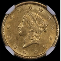 United States 1853 Gold 1 Dollar Liberty Head KM#73 about Unc NGC AU58