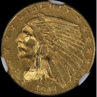 United States 1911 Gold 2 1/2 Dollar Quarter Eagle Indian NGC MS61