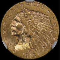 United States 1915 Gold 2 1/2 Dollar Quarter Eagle Indian NGS MS62