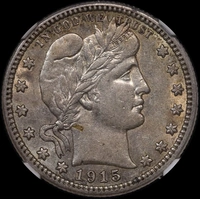 United States 1915-S Silver Quarter Barber NGC AU53