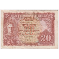 Malaya 1941 20 Cents P#9 good VF