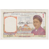 French IndoChina 1949 1 Piastre P#54d about Unc