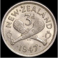 New Zealand 1947 Threepence KM#7a Uncirculated