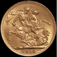1914 Gold Sovereign George V S# 3996 Uncirculated