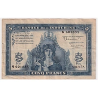 New Caledonia 1944 5 Francs P# 48 about VF