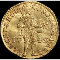 Netherlands (Holland) Gold Ducat 1749 KM# 12.2 good VF