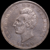 Ecuador 1888 Silver 1 Sucre KM#53.1 good EF