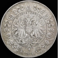 Austria 1909 Silver 5 Corona KM# 2813 good VF