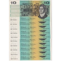 1966 $10 Note Consecutive Run of 10 Coombs/Wilson R301 about Uncirculated