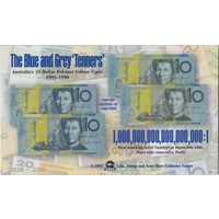 1998 Ten Dollar Folder Blue and Grey Tenners