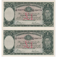 1938 One Pound Consecutive Pair Sheehan/McFarlane R29 Uncirculated