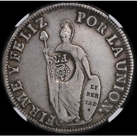 Philippines 1832 ~ 1834 Silver 8 Reales Countermark on Peru 8 Reales KM#138.2 NGC VF Details