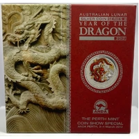 2012 Silver 2 Ounce Coloured Proof Coin Lunar Dragon Perth Show Special
