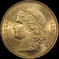 Switzerland 1896 Gold 20 Francs KM# 31.2 about Unc