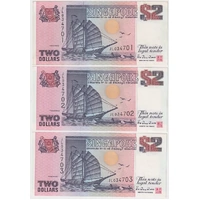 Singapore 1991 2 Dollars Consecutive Trio P#28 Uncirculated
