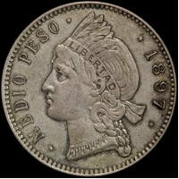Dominican Republic 1897 Silver 1/2 Peso KM#15 Extremely Fine