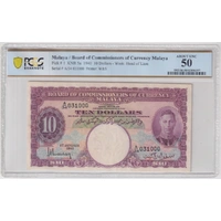 Malaya 1940 10 Dollars P# 1 PCGS AU50