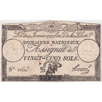 France 1796 25 Sols Assignat P# A.55 Very Fine