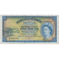Bermuda 1957 1 Pound Note P#20c good VF