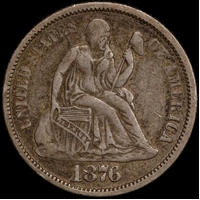 United States 1876 Silver Dime KM# A92 good VF