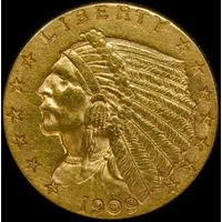United States 1909 Gold $2 1/2 Quarter Eagle Indian good VF