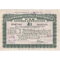 Australia 1945 1 Pound War Savings Certificate Surry Hills Very Fine 