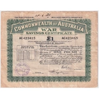 Australia 1944 1 Pound War Savings Certificate Redfern Fine
