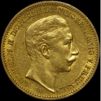 German States (Prussia) 1897-A Gold 20 Marks KM# 521 good EF