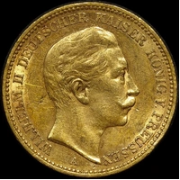 German States (Prussia) 1896-A Gold 20 Marks KM# 521 Extremely Fine