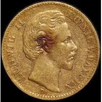 German States (Bavaria) 1873-D Gold 10 Marks KM#892 Extremely Fine
