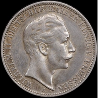 German States (Prussia) 1909-A Silver 3 Mark KM#527 Extremely Fine