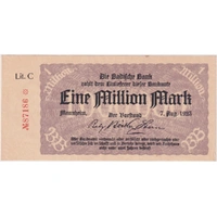 German States (Baden) 07.08.1923 1 Million Marks P#S912 Uncirculated