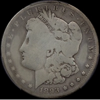 United States 1893-CCSilver  Morgan Dollar KM# 100 PCGS GENUINE G