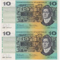1966 $10 Consecutive Pair Coombs/Wilson R301 about Unc