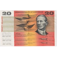 1972 $20 Note Commonwealth of Australia Consecutive Trio Phillips/Wheeler R404 Extremely Fine