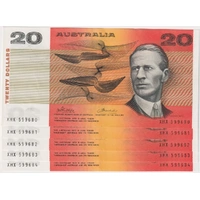 1974 $20 Notes Consecutive Run of 5 Australia Phillips/Wheeler R405 good EF
