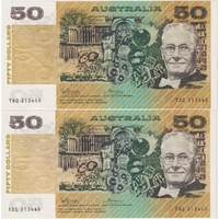 1973 $50 Note Consecutive Pair Phillips/Wheeler R505 about Unc