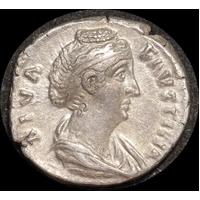 Ancient Rome (Imperial) 141 CE Faustina Silver Denarius Providentia RIC III 350Aa good VF