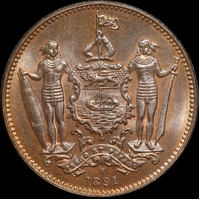British North Borneo 1891 Copper One Cent KM# 2 Choice Uncirculated