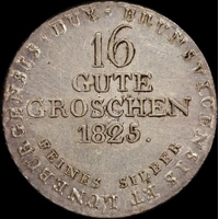 German States (Hannover) 1825 Silver 16 Gute Groschen KM# 138 about Unc