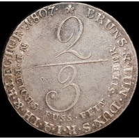 German States (Brunswick-Lüneburg-Calenberg-Hannover) 1807 Silver 2/3 Thaler KM# 422 good EF