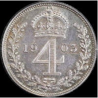 1903 Silver Maundy Fourpence Edward VII S#3986 Uncirculated