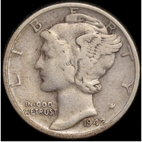 United States 1942/1 Overdate Silver Mercury Dime KM#140 Very Fine