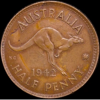 1942-I Halfpenny Reverse Brockage about Unc